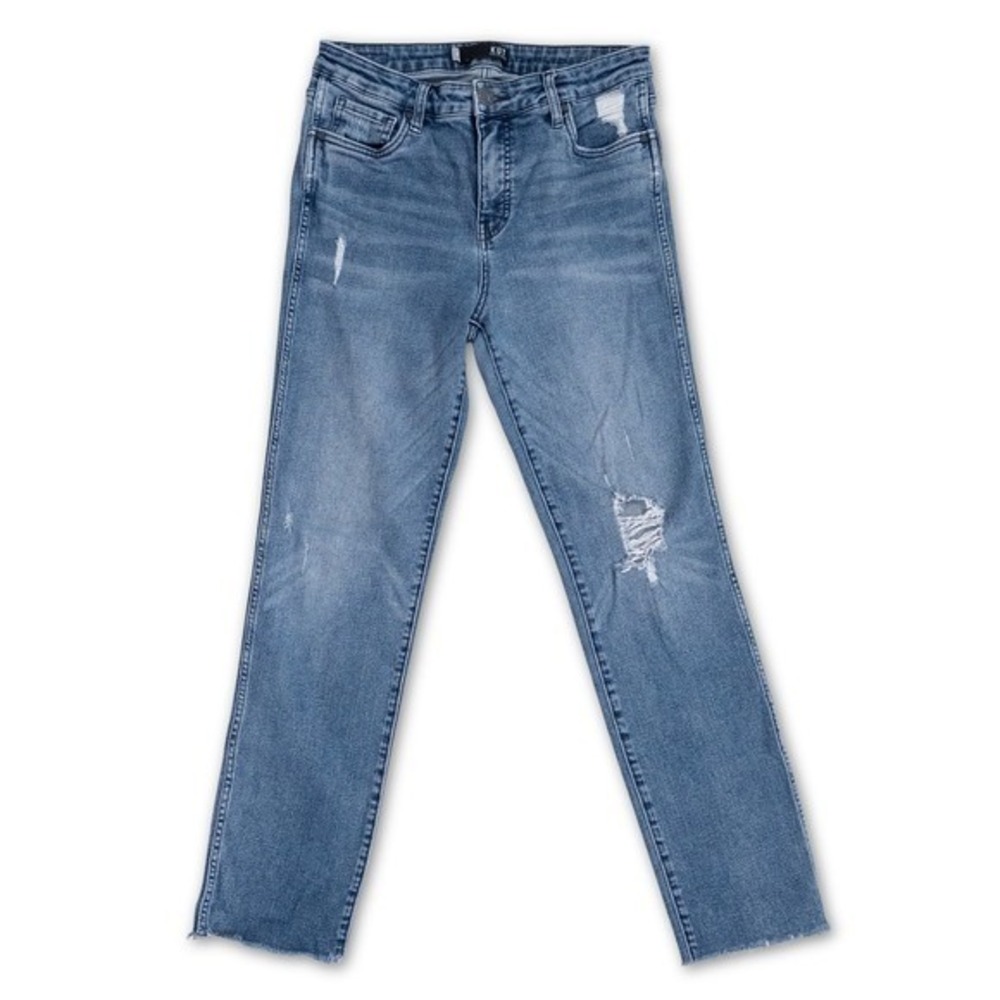 KUT From the Kloth Jeans Womens 8 Blue Denim Light Wash Distressed Raw Hem Pants